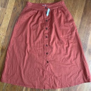 Madewell Palisade Button Front Midi Skirt, NWT